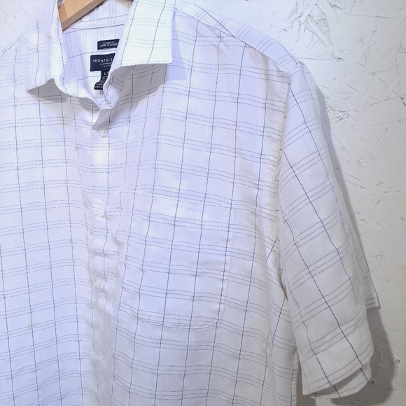 pronto uomo | Men's White Plaid button up short sleeve Shirt classic fit - Picture 4 of 8